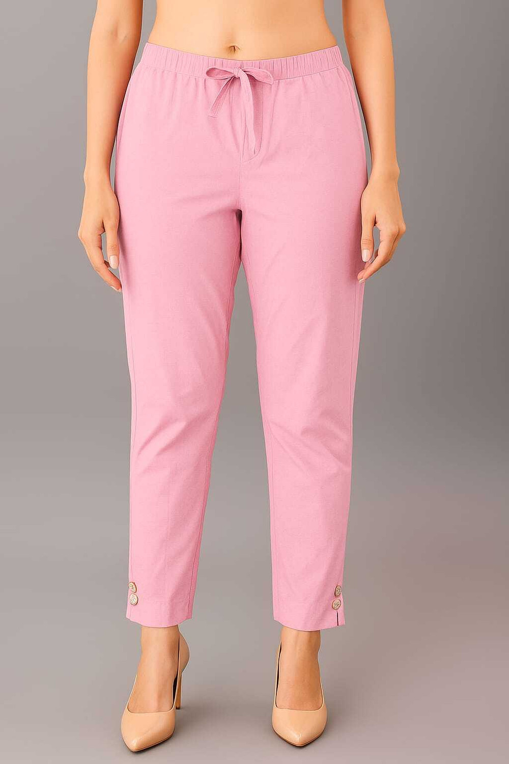 Image of FERIHA Slim Fit Women Pink, Black Trousers