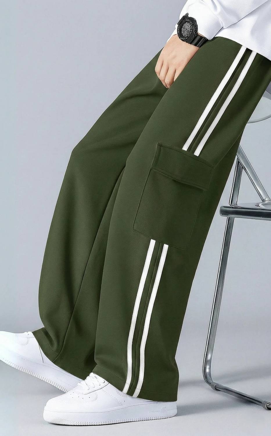 COMBRAIDED Loose Fit Dark Green Trousers - Image 3