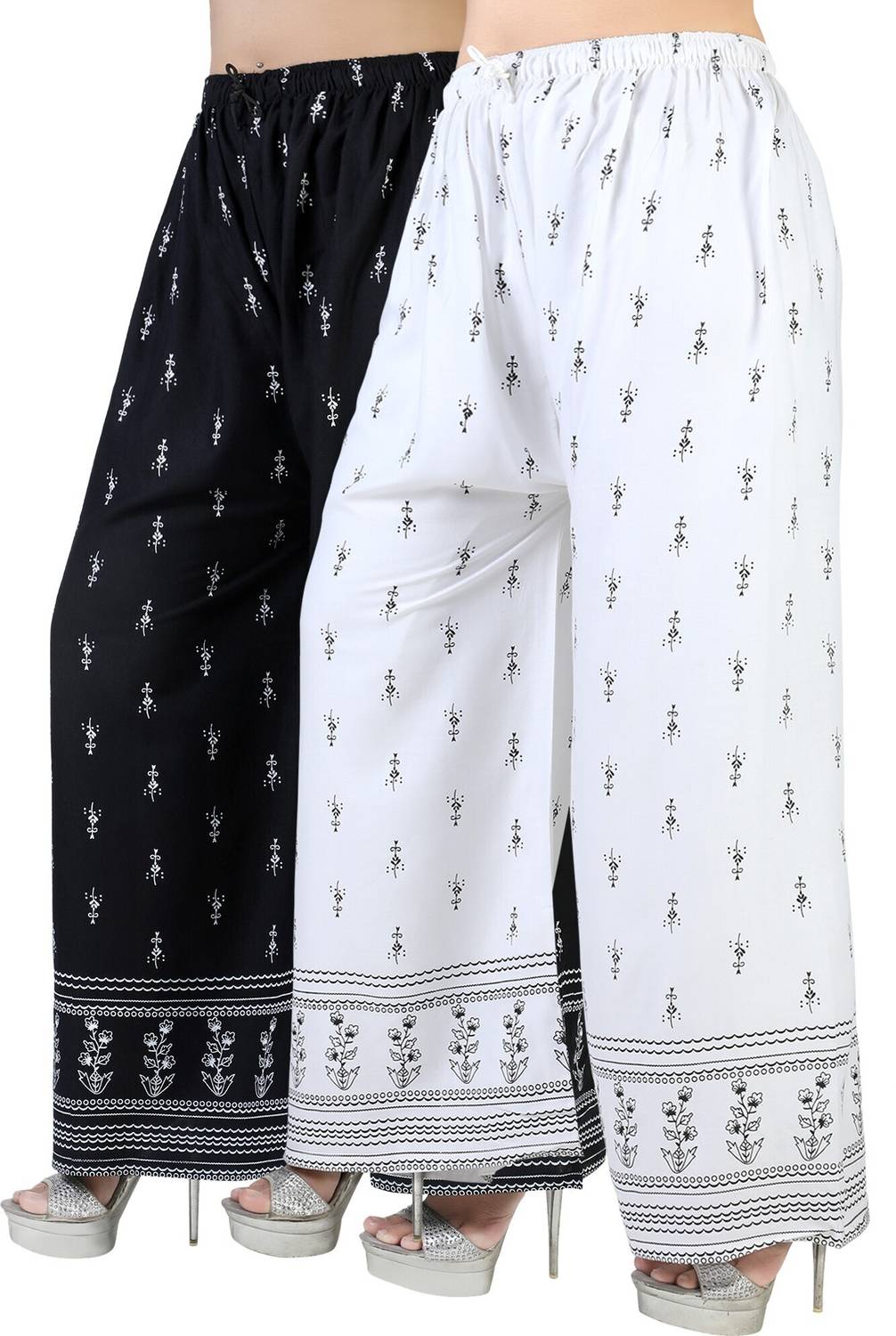 4K FASHION Flared Women Black, White Trousers
