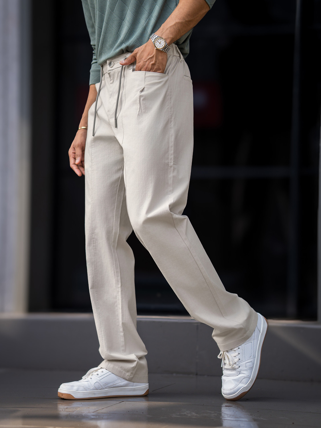 Image of MANIAC Regular Fit Men Beige Trousers
