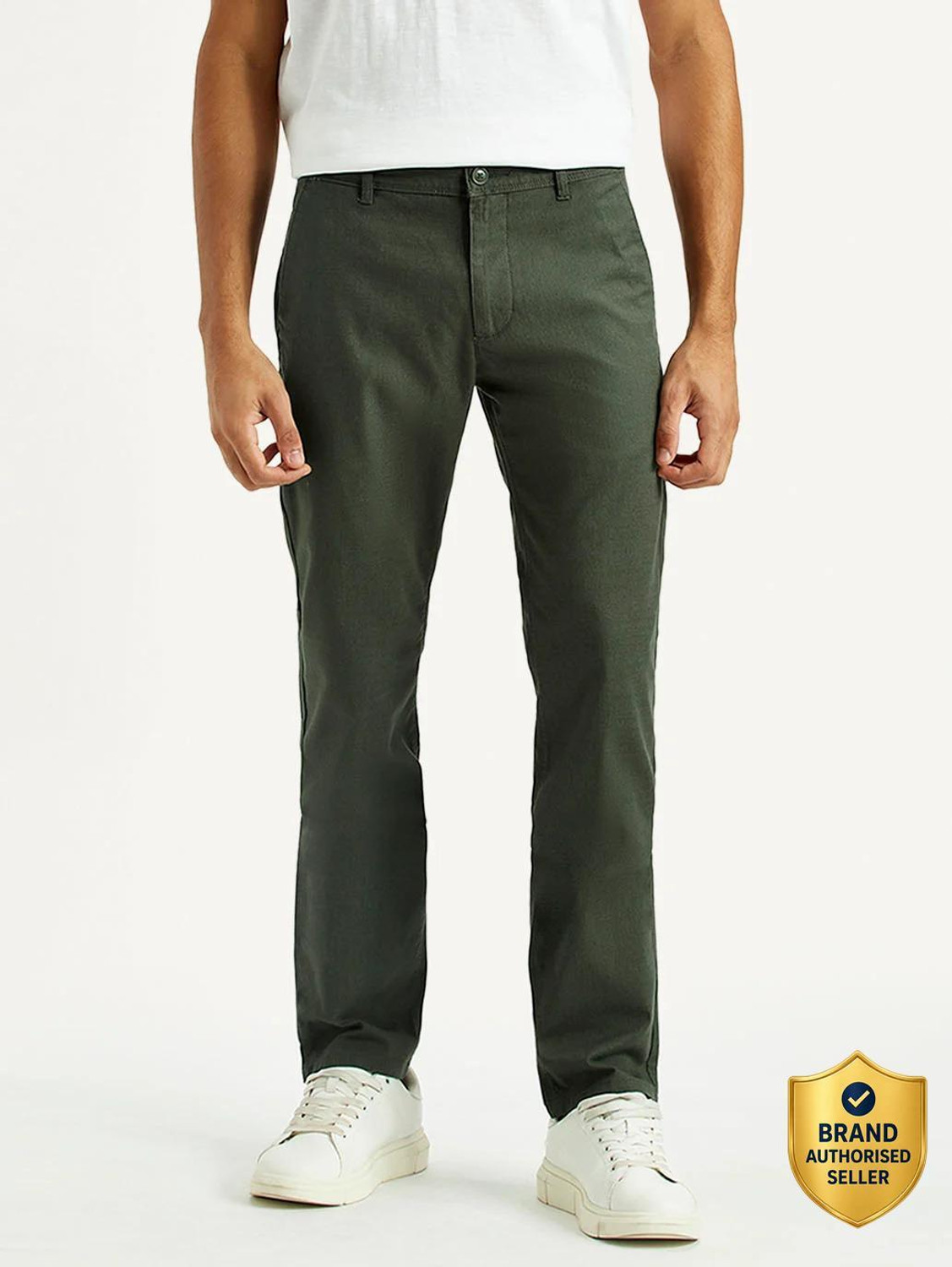 Image of LEVI'S Men Slim Fit Green Cotton Blend Trousers