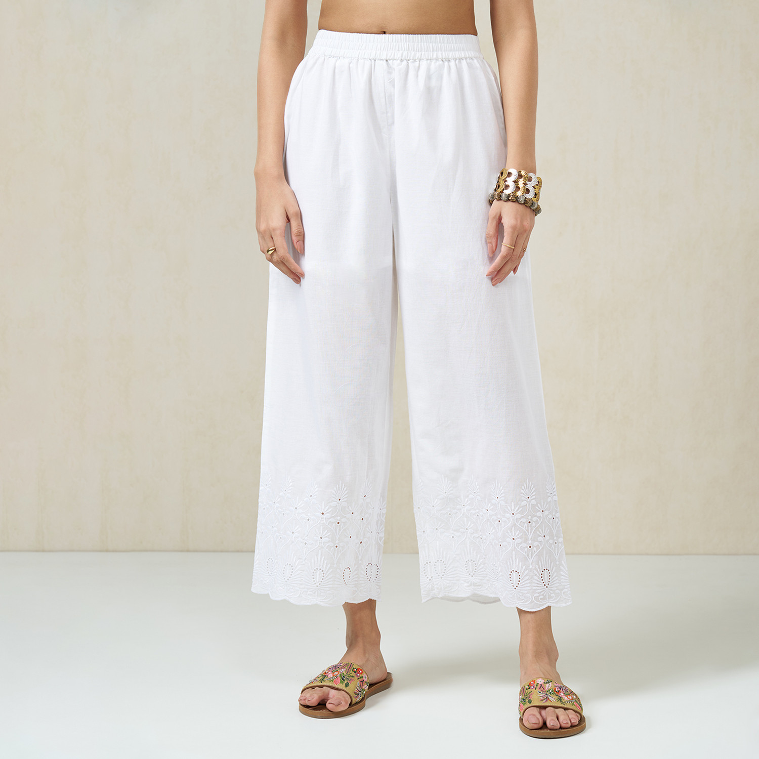 Image of Rangmanch by Pantaloons Regular Fit Women White Trousers