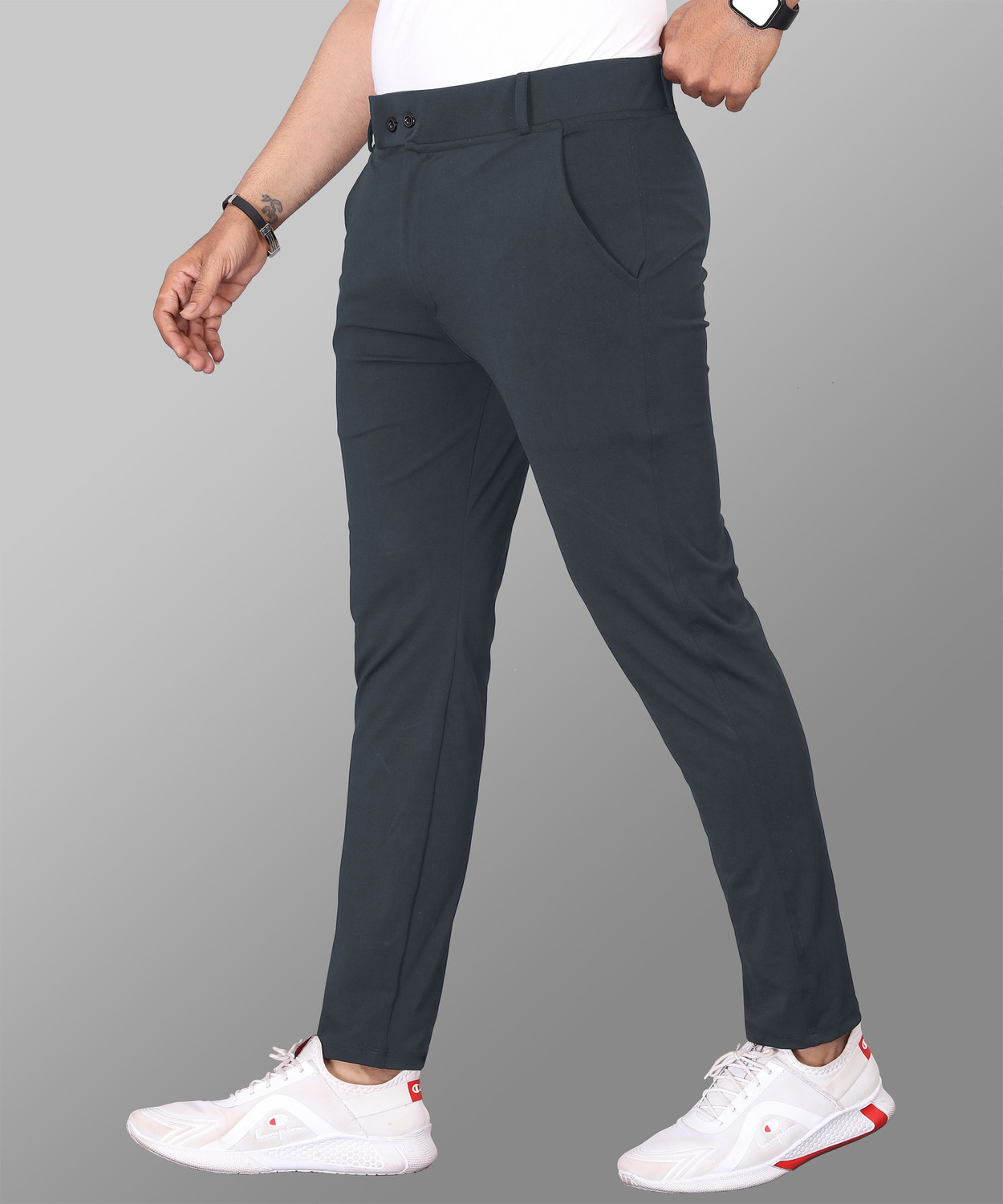Image of COMBRAIDED Slim Fit Men Grey, Khaki Trousers