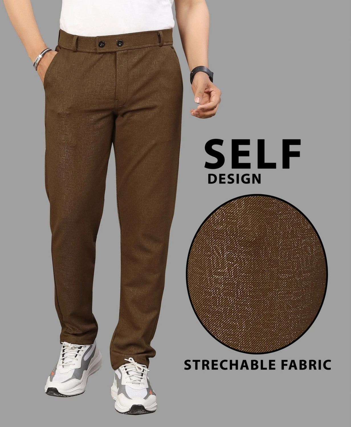 Image of COMBRAIDED Slim Fit Men Brown Trousers