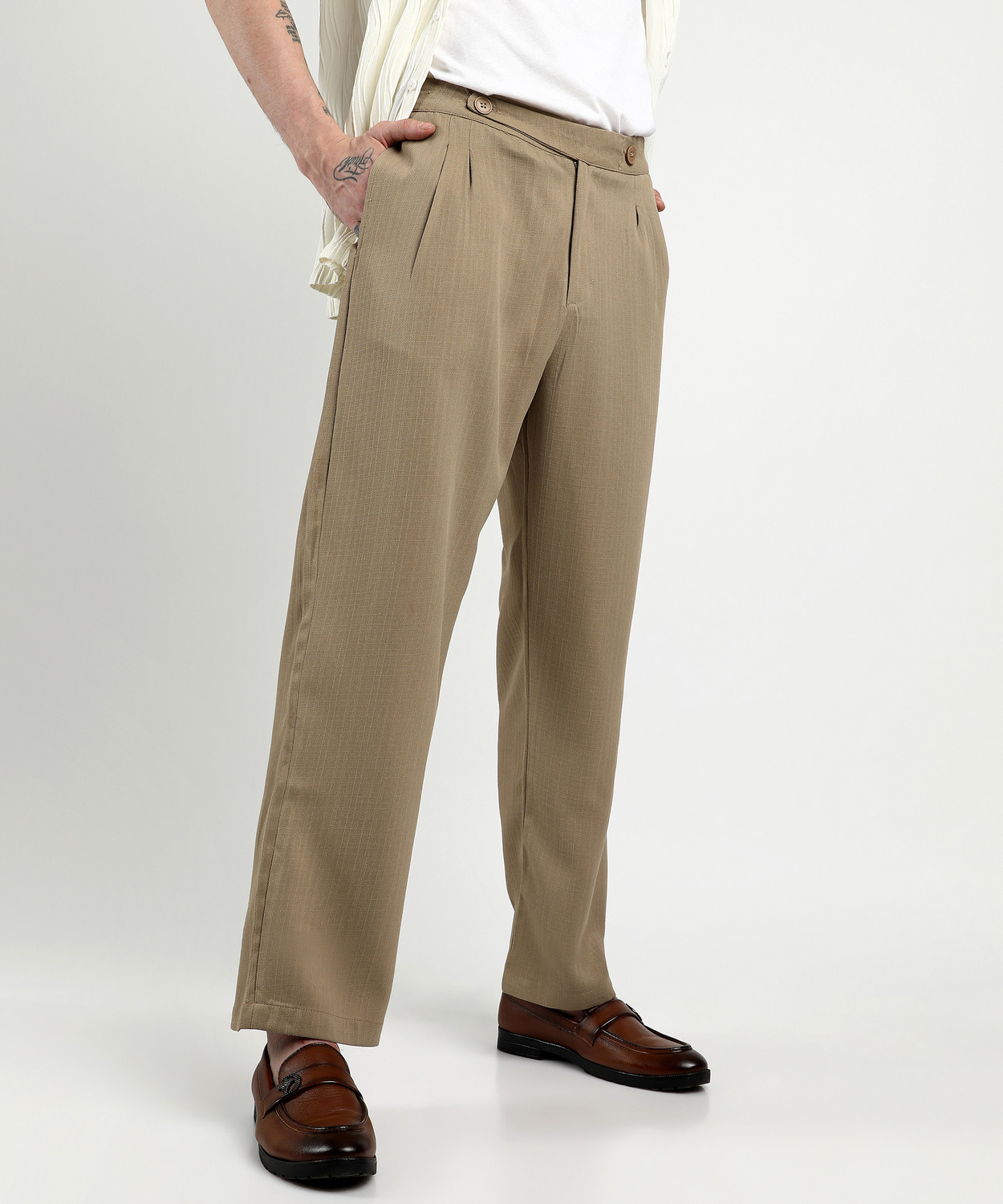 Image of CAHOOT Men Regular Fit Brown Polyester Trousers
