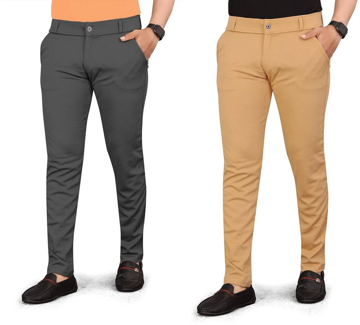 BHIKADIYA Relaxed Men Grey, Brown Trousers
