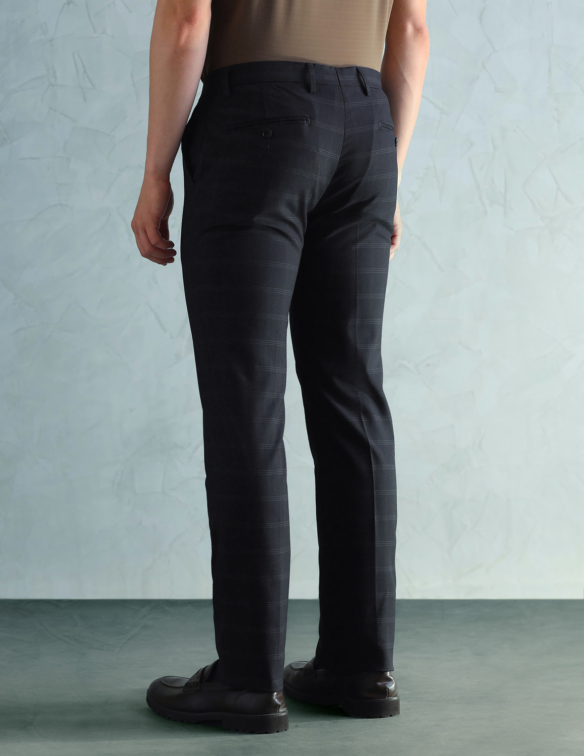 Image of ARROW Men Slim Fit Blue Polyester Trousers