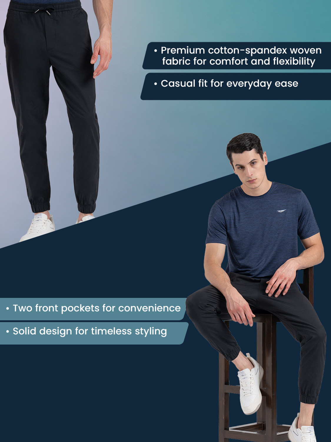 Image of RED TAPE Regular Fit Men Black Trousers