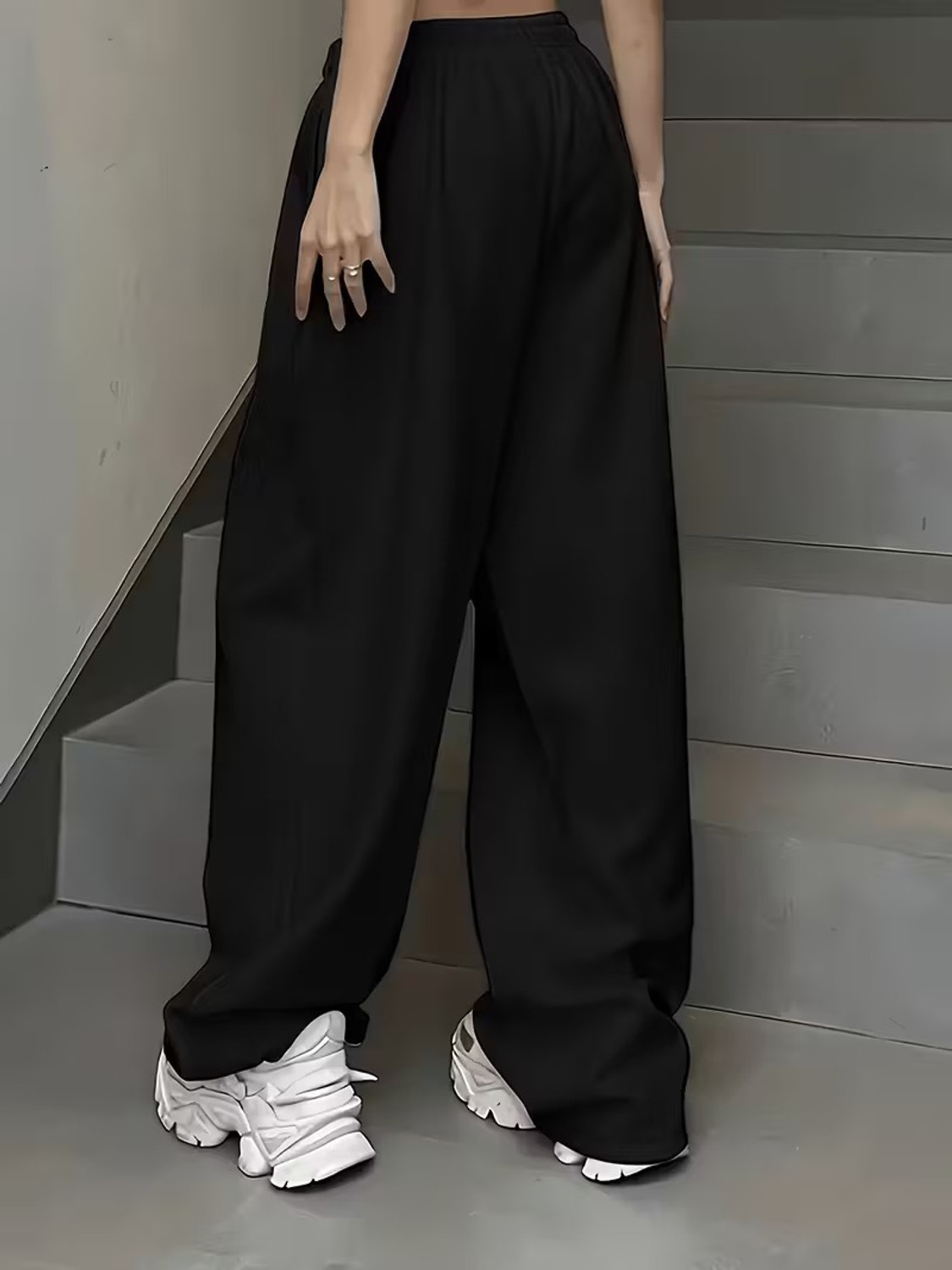 Image of FASHIONKR Regular Fit, Loose Fit Women Black Trousers