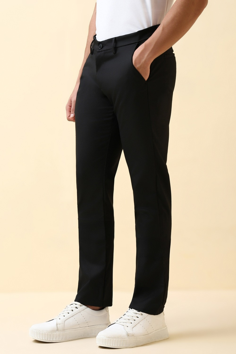 Image of Allen Solly Slim Fit Men Black Trousers