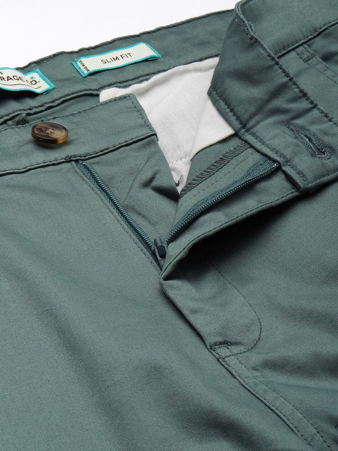 Image of The Indian Garage Co. Slim Fit Men Green Trousers