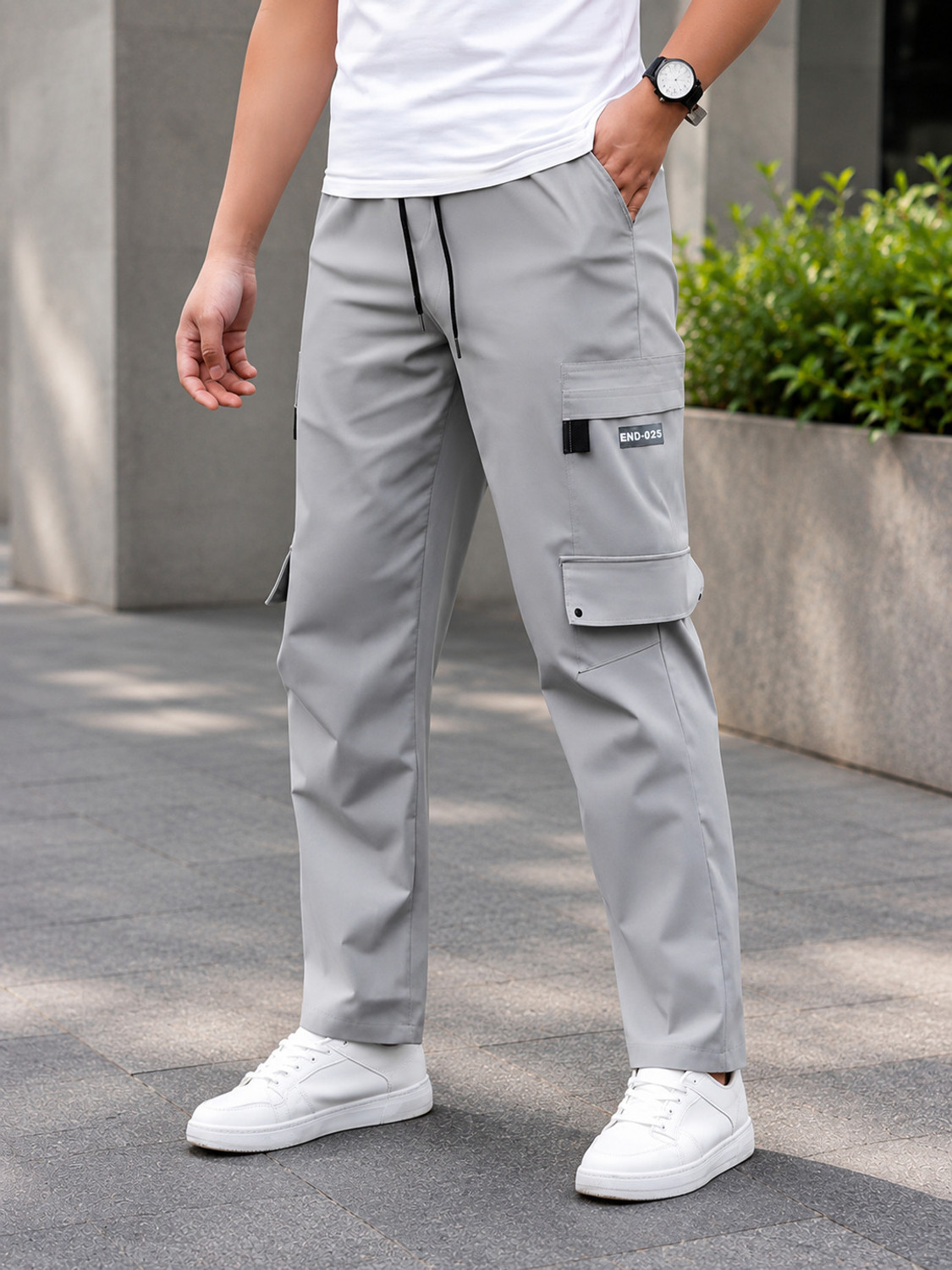 Image of DWIDEN Pack of 2 Men Regular Fit Grey Lycra Blend Trousers