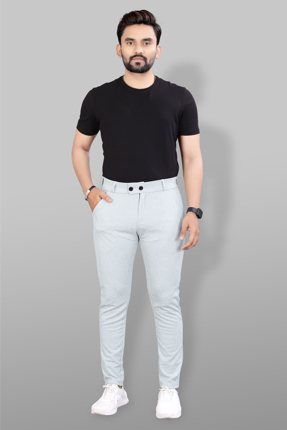 Image of COMBRAIDED Slim Fit Men Grey Trousers