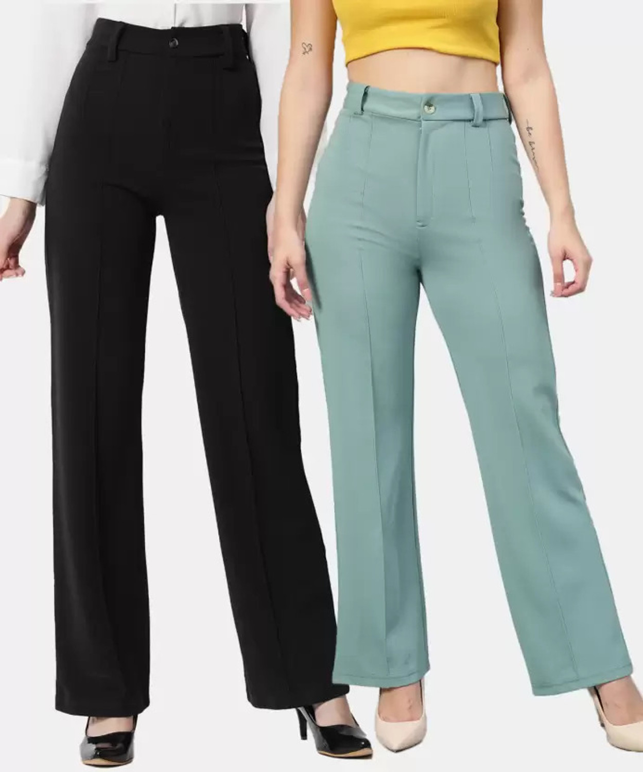 Image of GLADLY Regular Fit Women Black, Light Green Trousers