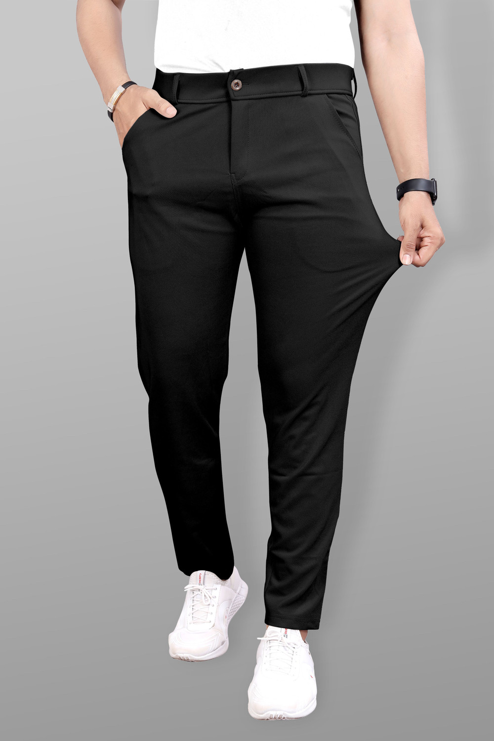 Image of COMBRAIDED Slim Fit Men Black Trousers