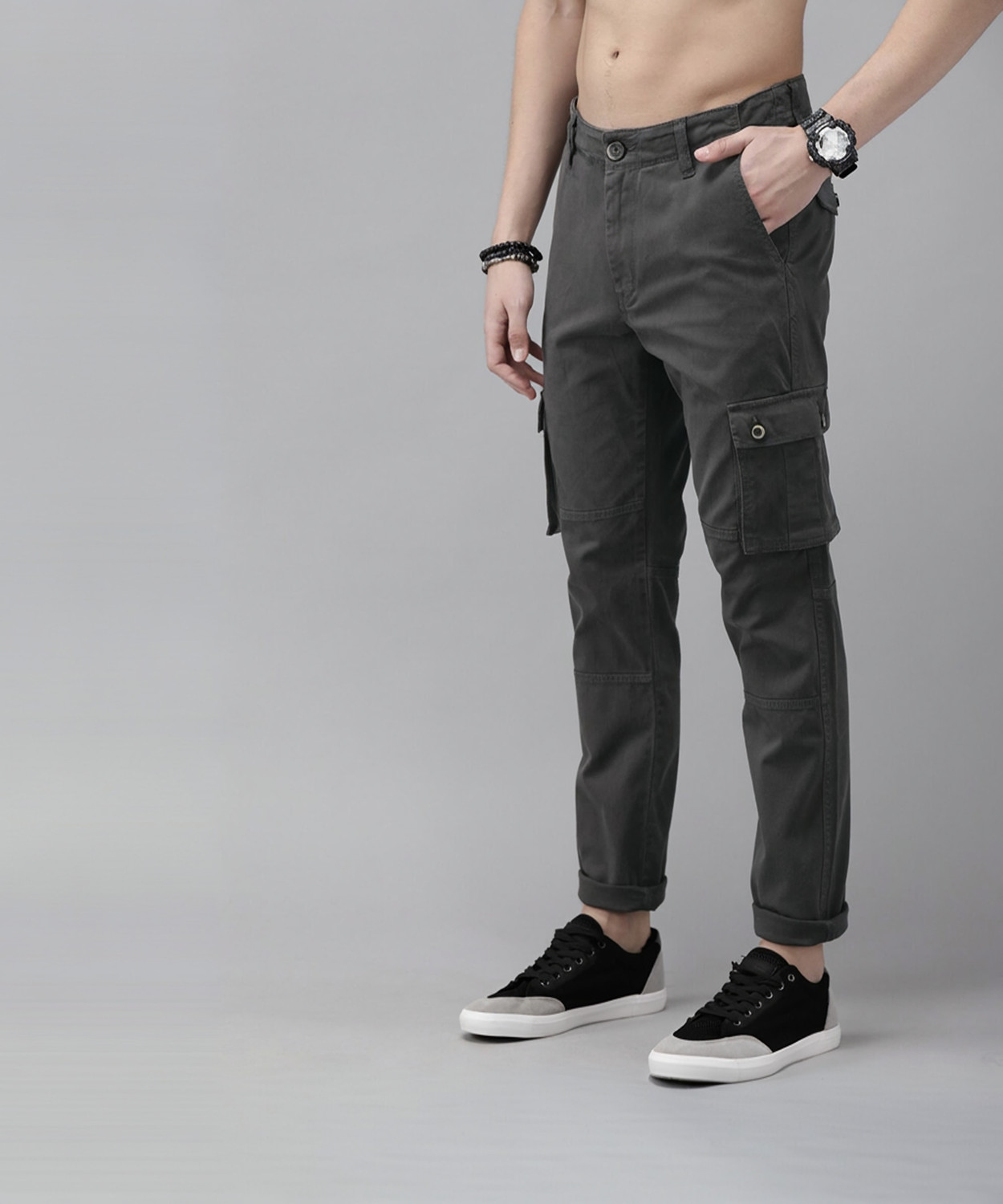Image of Roadster Regular Fit Men Grey Trousers
