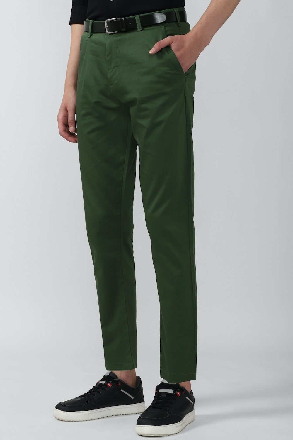 Image of PETER ENGLAND Slim Fit Men Green Trousers