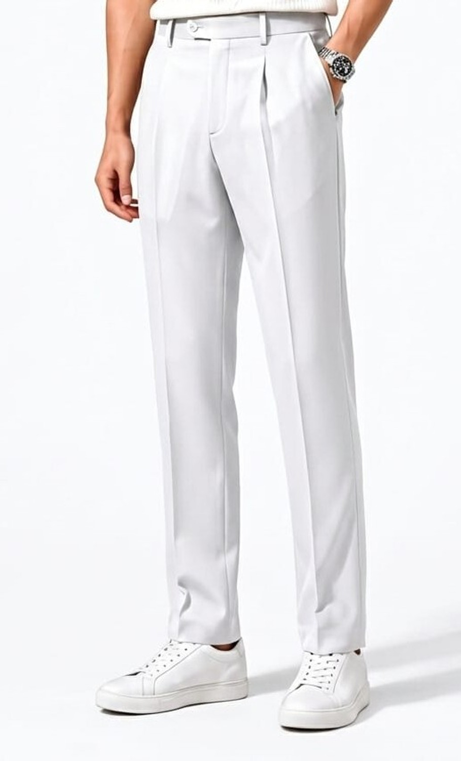 Image of VK TRENDS Men Straight Fit, Regular Fit White Cotton Blend Trousers