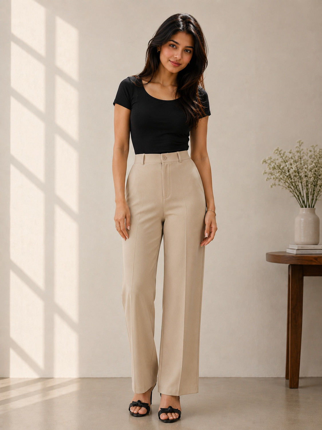 Image of KOTTY Regular Fit Women Beige Trousers