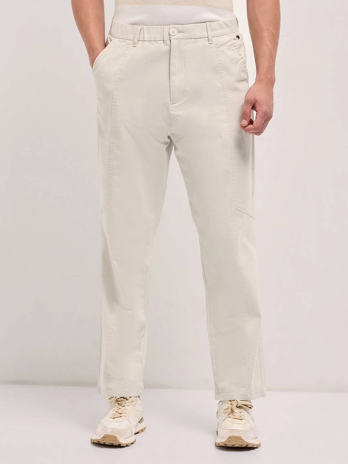 THE BEAR HOUSE Loose Fit Men Cream Trousers