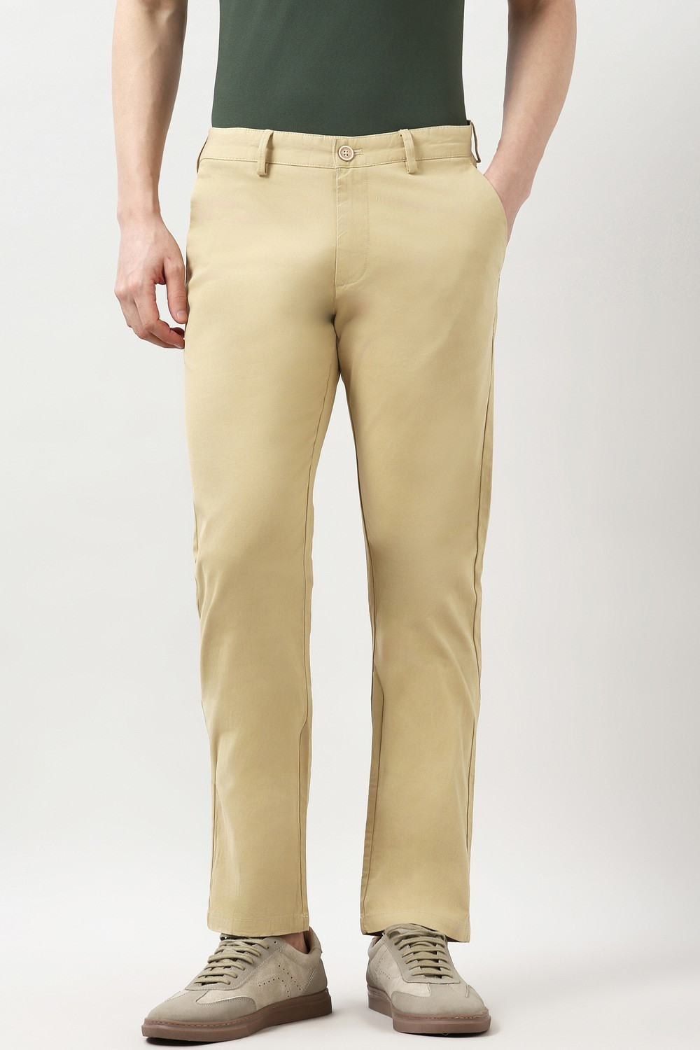 Image of PETER ENGLAND Slim Fit Men Beige Trousers