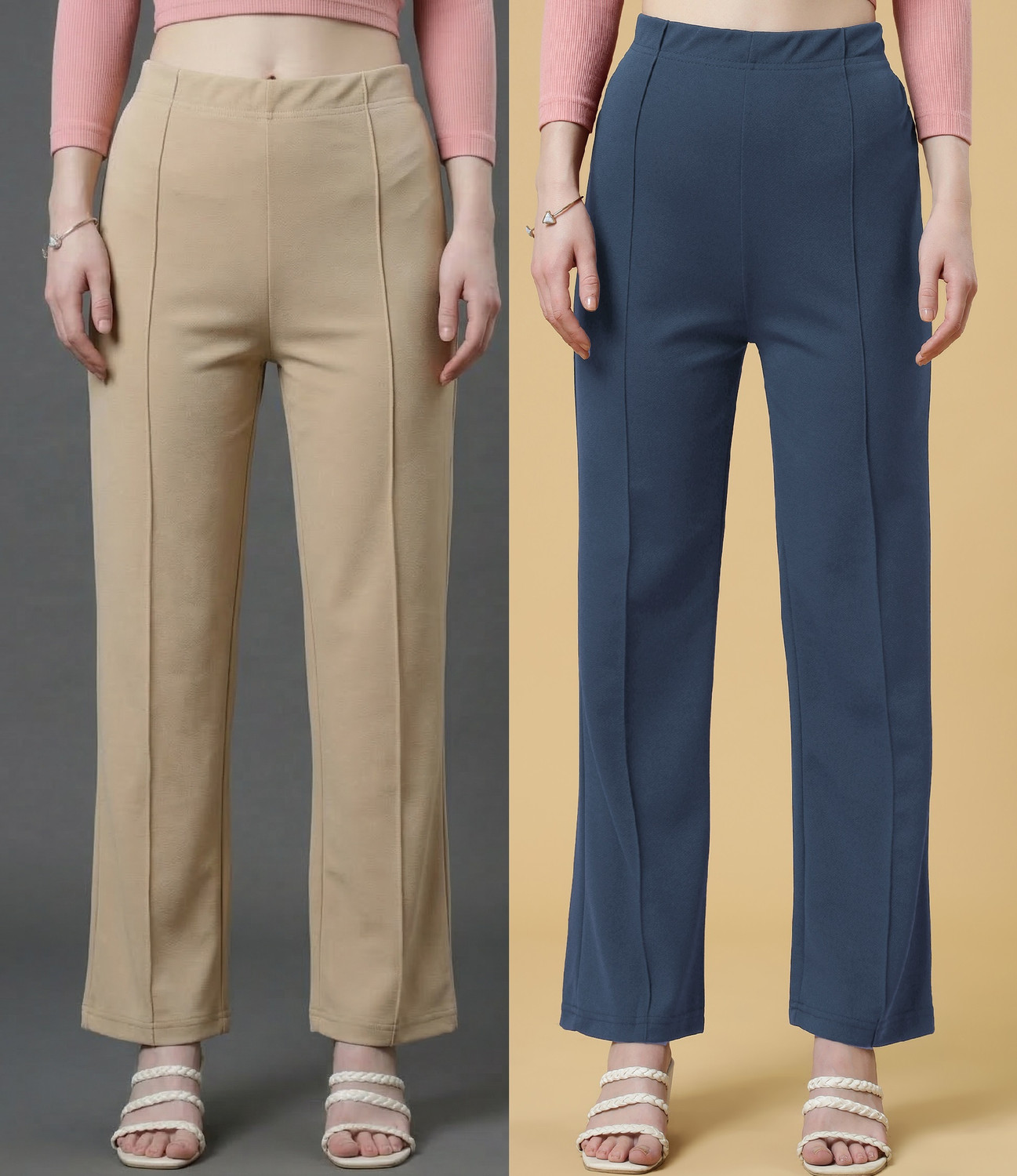 Image of Doil Domec Regular Fit Women Grey, Beige Trousers