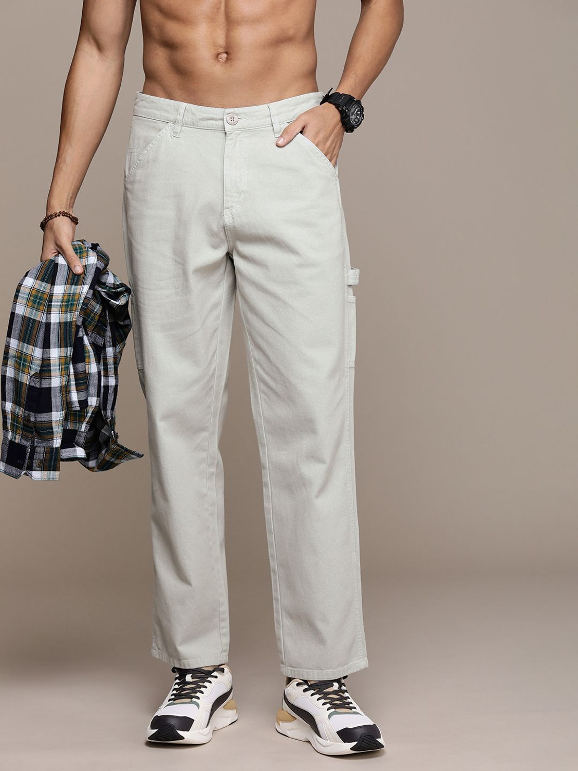 Image of Roadster Straight Fit Men Grey Trousers