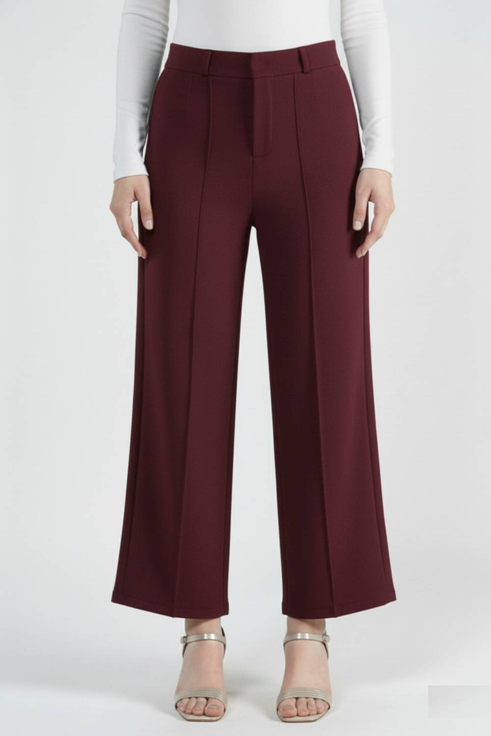 NEYSA Women Regular Fit Maroon Cotton Blend Trousers