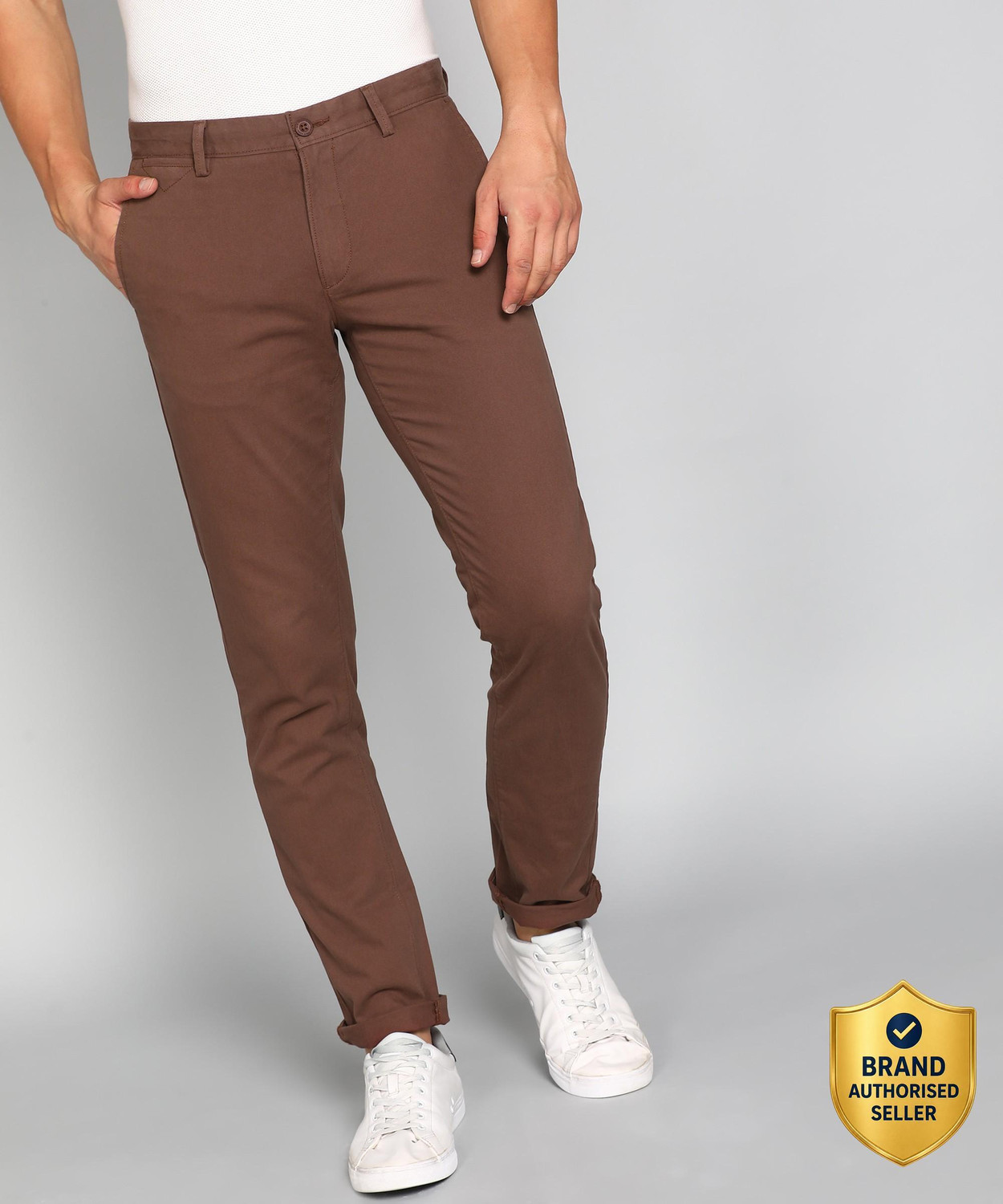 Image of U.S. POLO ASSN. Slim Fit Men Brown Trousers