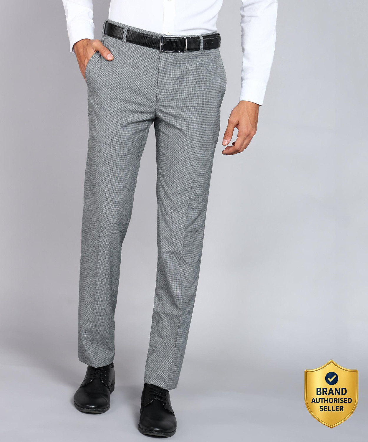 Image of Raymond Men Slim Fit Grey Cotton Blend Trousers