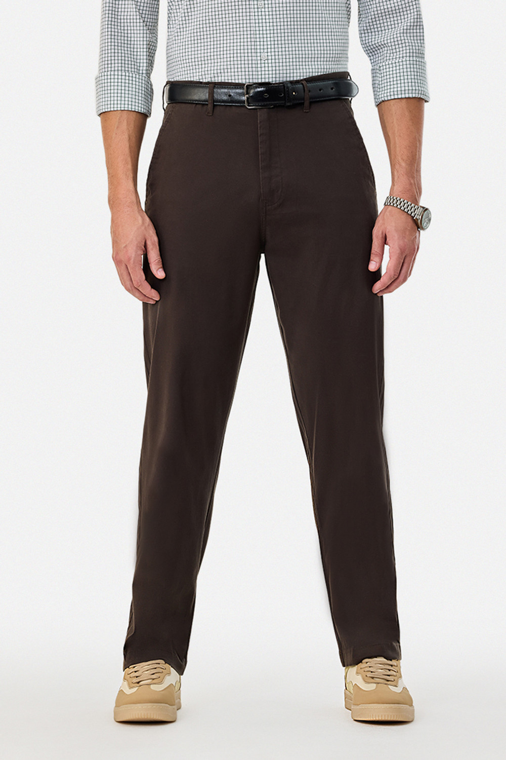 Image of Snitch Straight Fit Men Brown Trousers