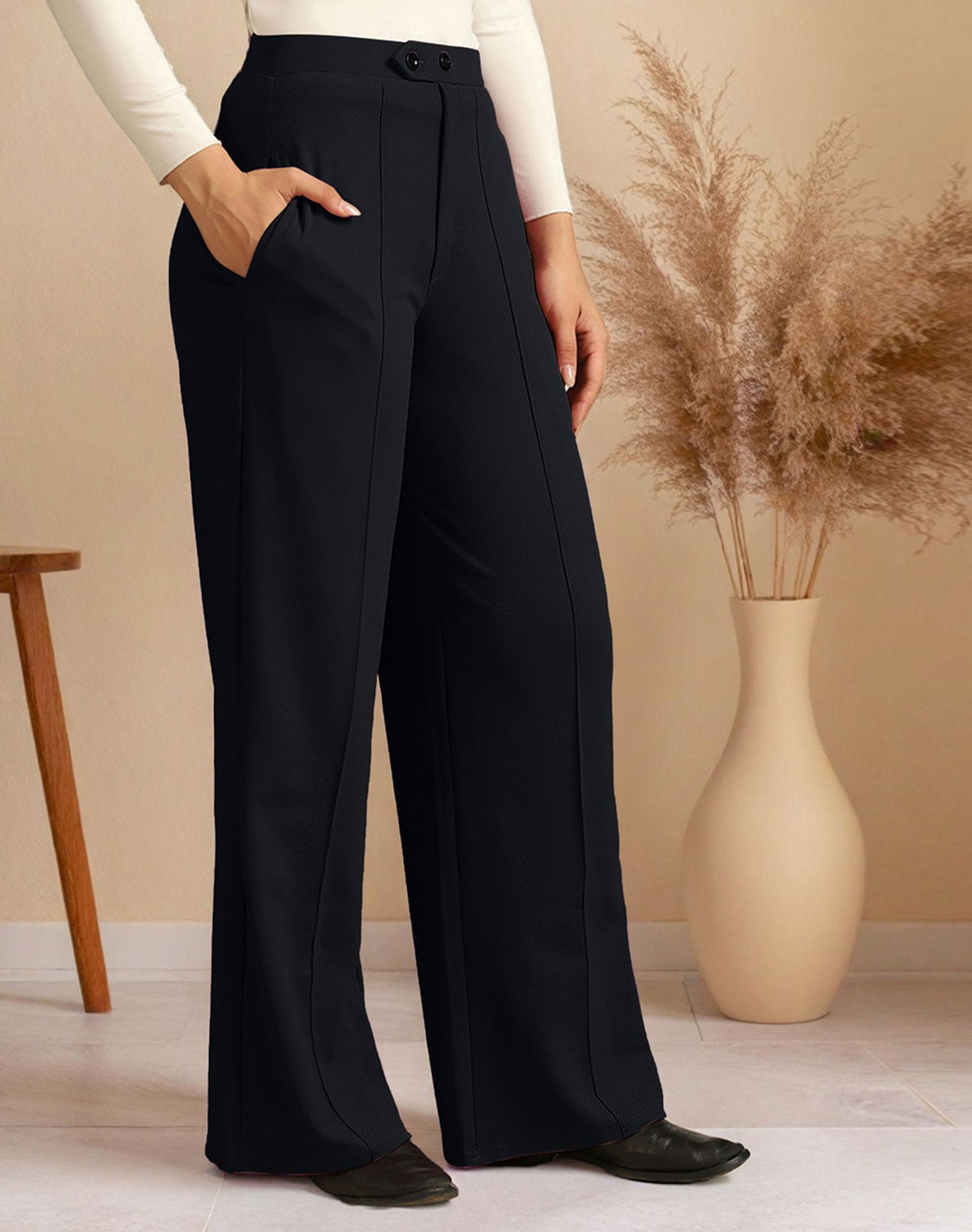 Image of Selvia Comfort Fit Women Black Trousers