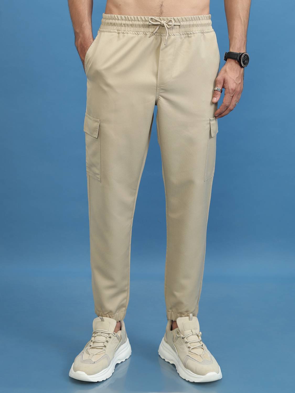 HIGHLANDER Men Beige Cotton Blend Trousers - Image 1