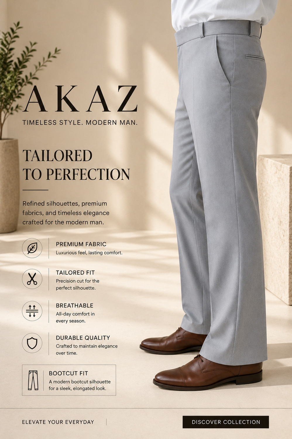 Image of AKAZ Flared Men Grey Trousers