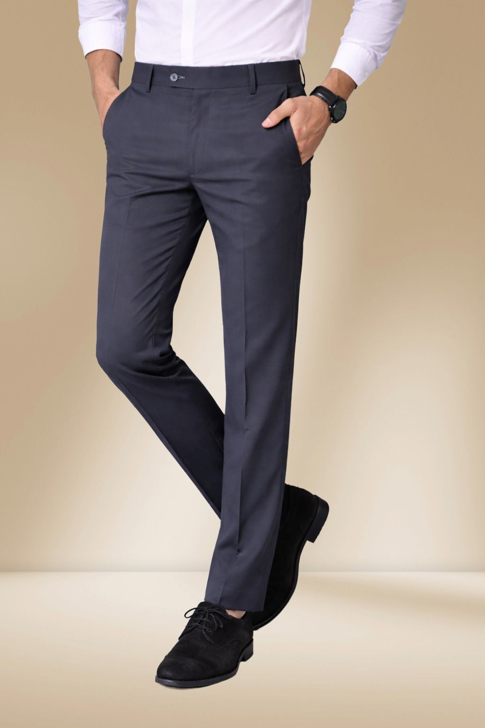Image of ViGit Regular Fit Men Grey Trousers