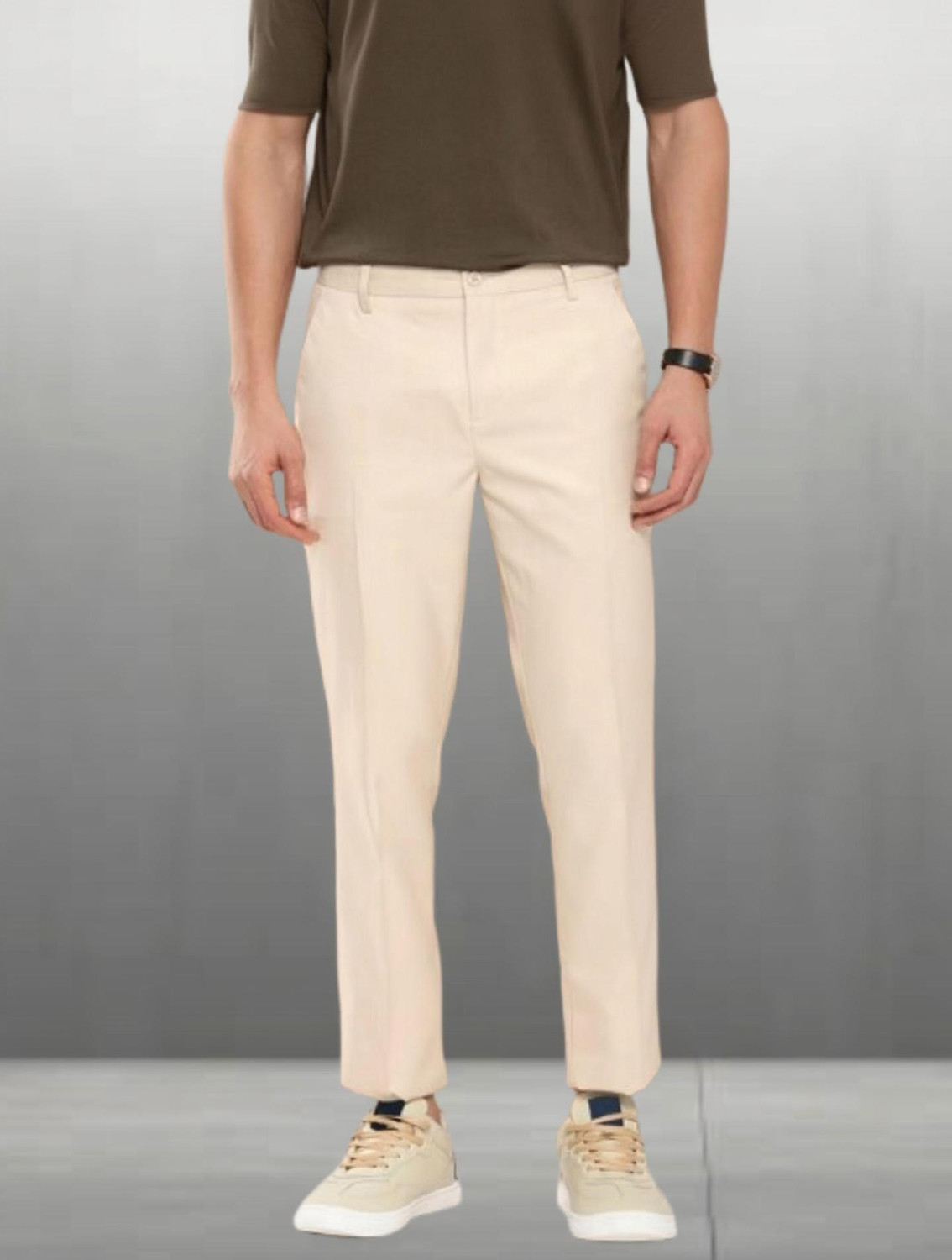 Image of Maleno Slim Fit Men Cream Trousers