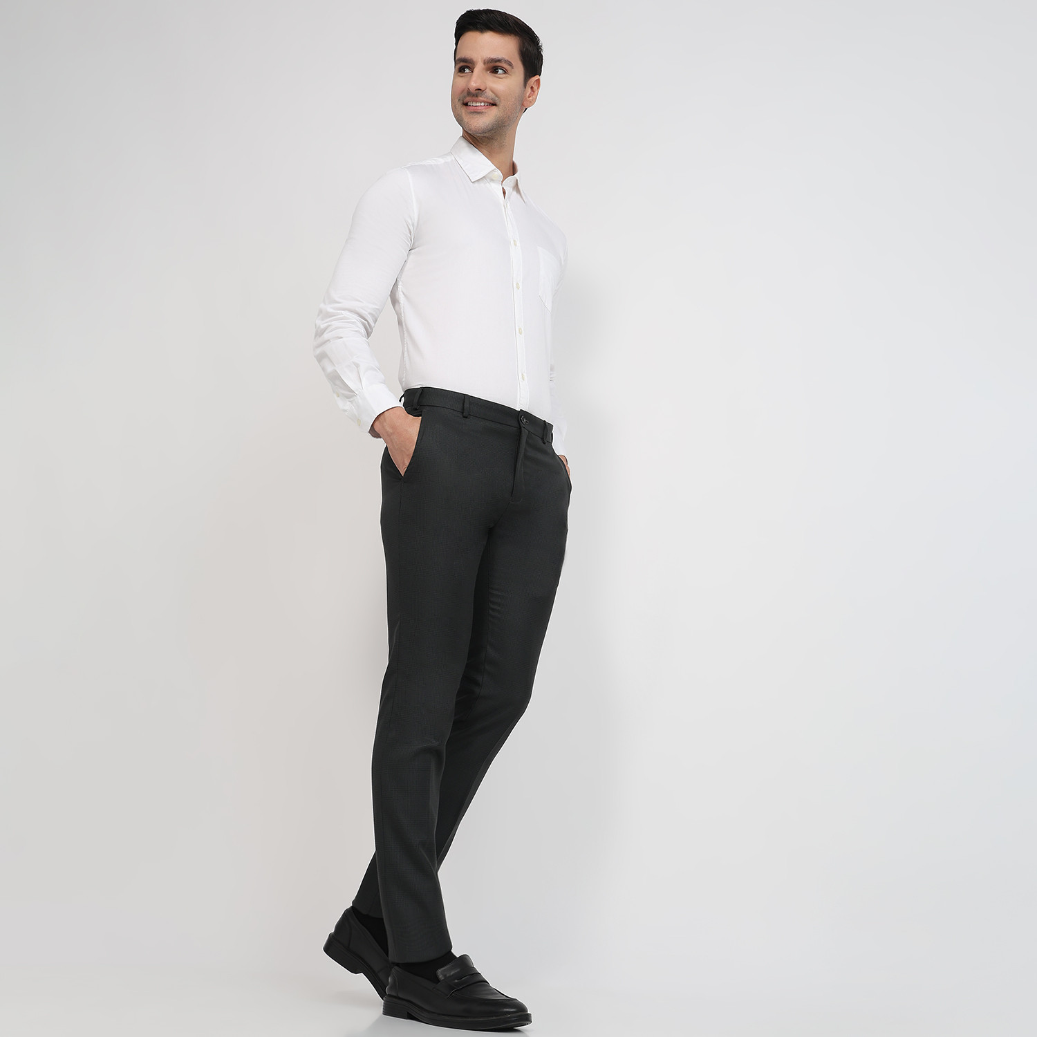 Image of Raymond Slim Fit Men Grey Trousers
