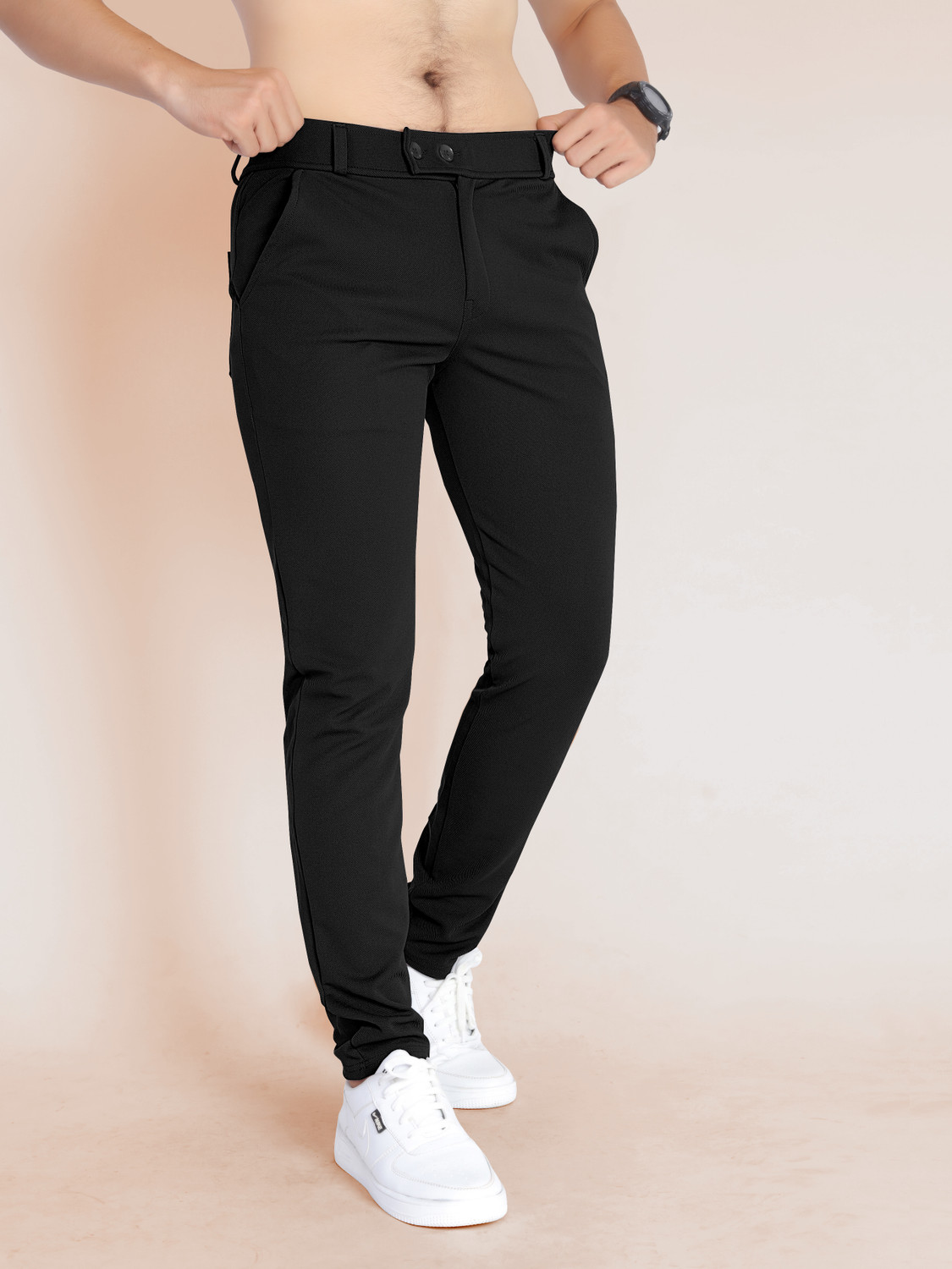 Image of METRONAUT Slim Fit Men Black Trousers