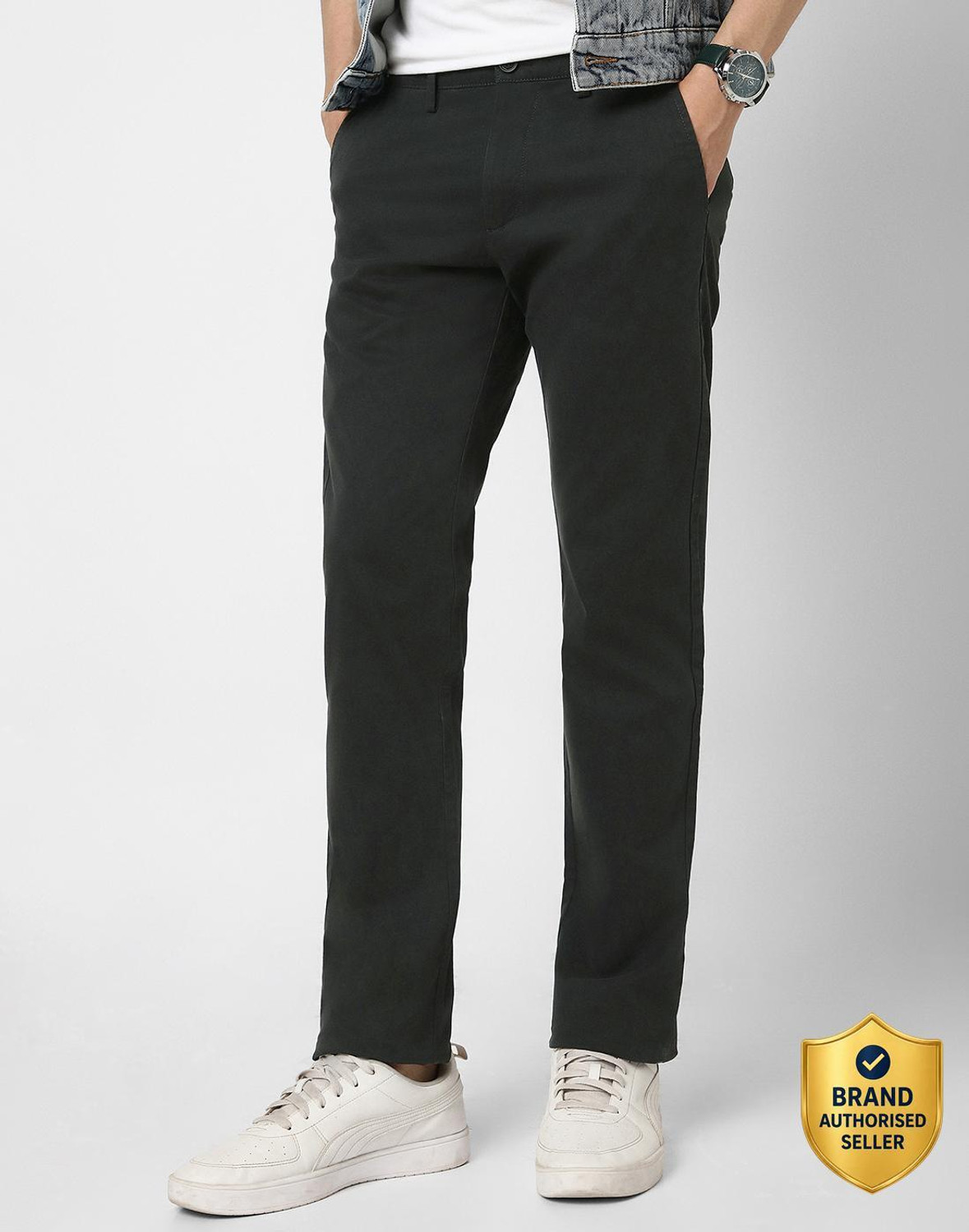 Image of PETER ENGLAND Slim Fit Men Black Trousers