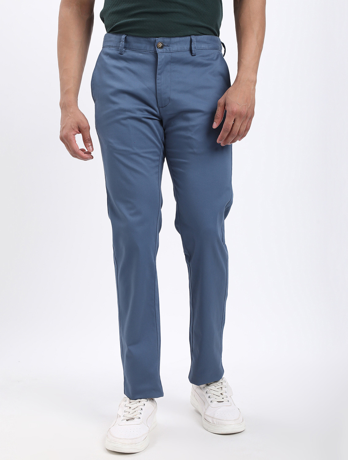 Image of INDIAN TERRAIN Slim Fit Men Blue Trousers