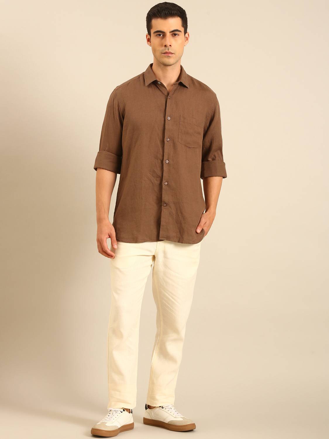 Linen Club Slim Fit White Trousers - Image 5