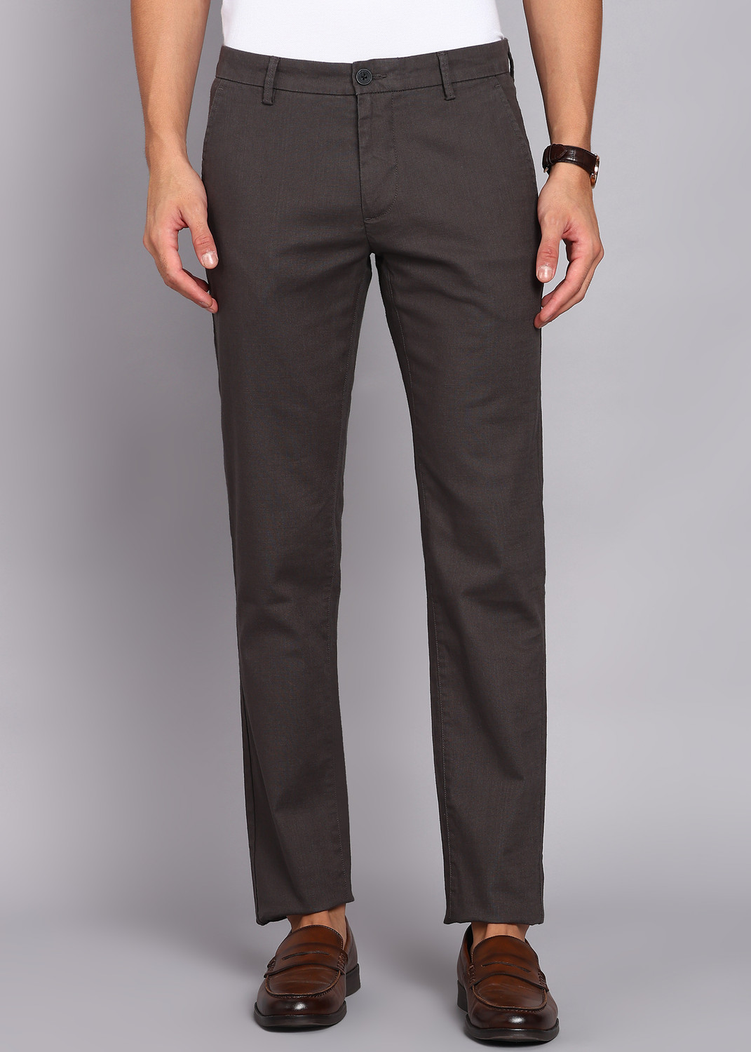 Image of Arrow Sport Slim Fit Men Brown Trousers