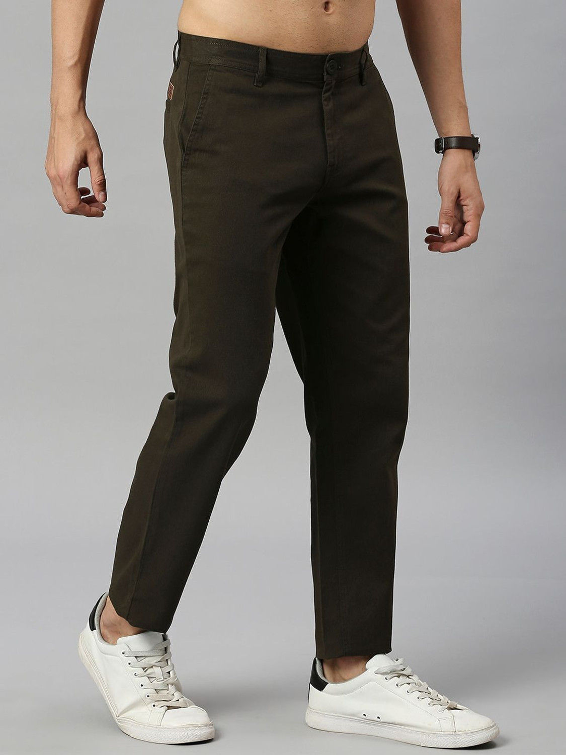 Image of HERE&NOW Slim Fit Men Green Trousers