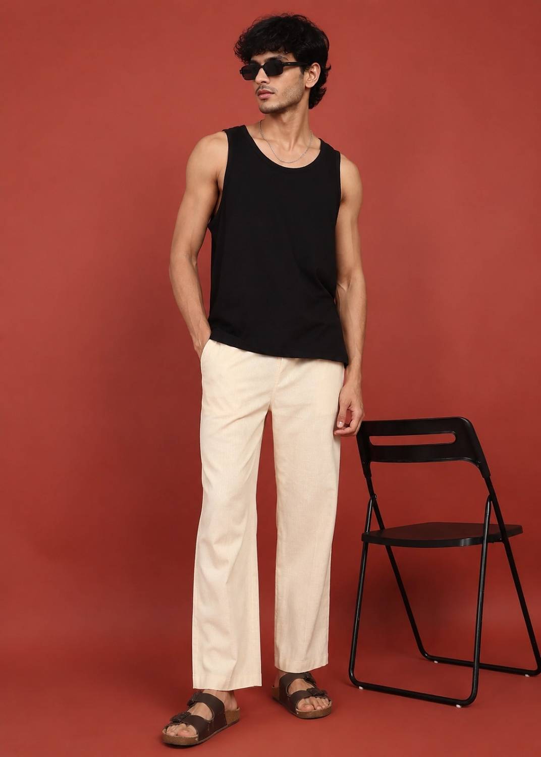 FABMADE Loose Fit Beige Trousers - Image 2