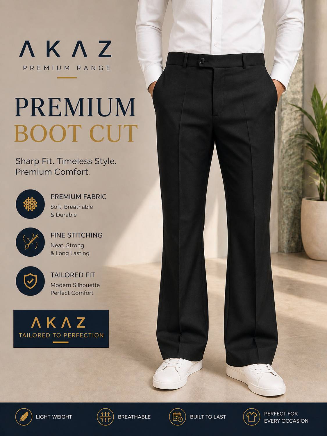 AKAZ Flared Men Black Trousers