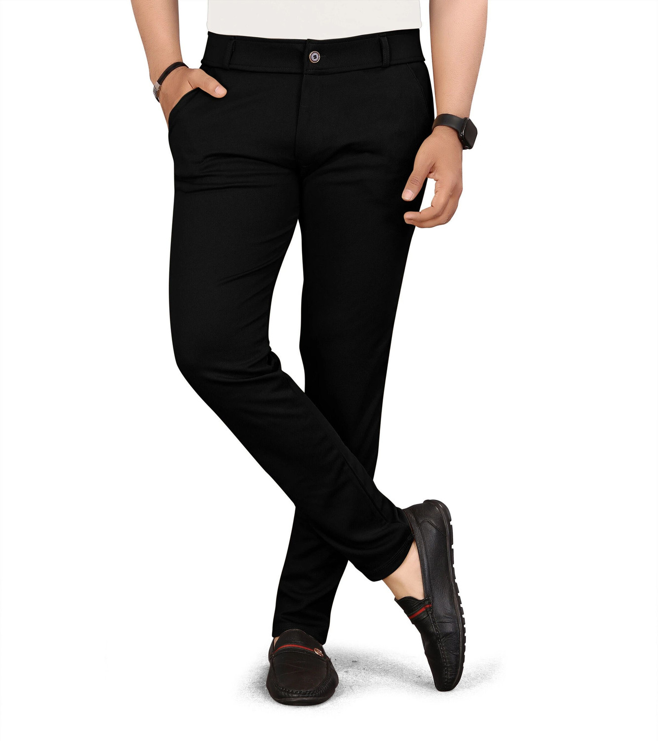 Image of FELDON Slim Fit Men Black Trousers