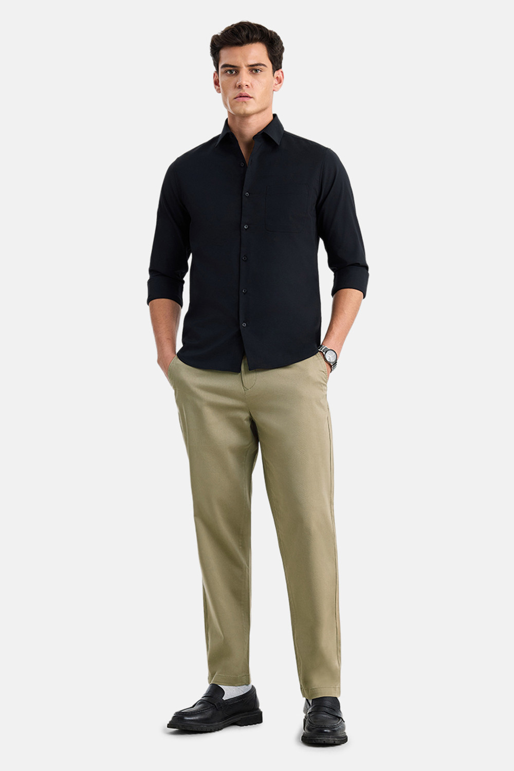 Image of Snitch Comfort Fit Men Khaki Trousers