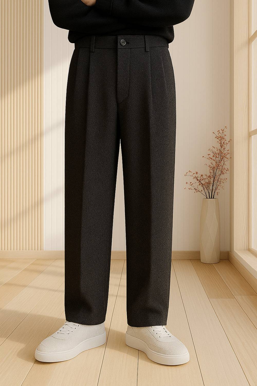 clubbuzz Straight Fit Black Trousers