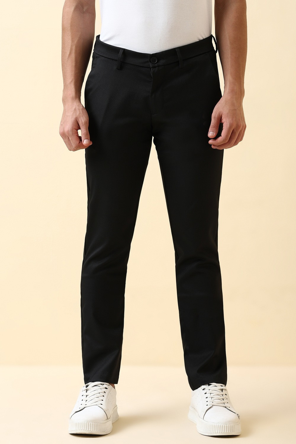Image of Allen Solly Slim Fit Men Black Trousers