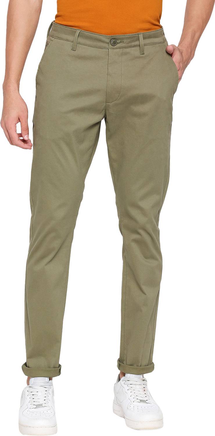 BEING HUMAN Slim Fit Men Green Trousers